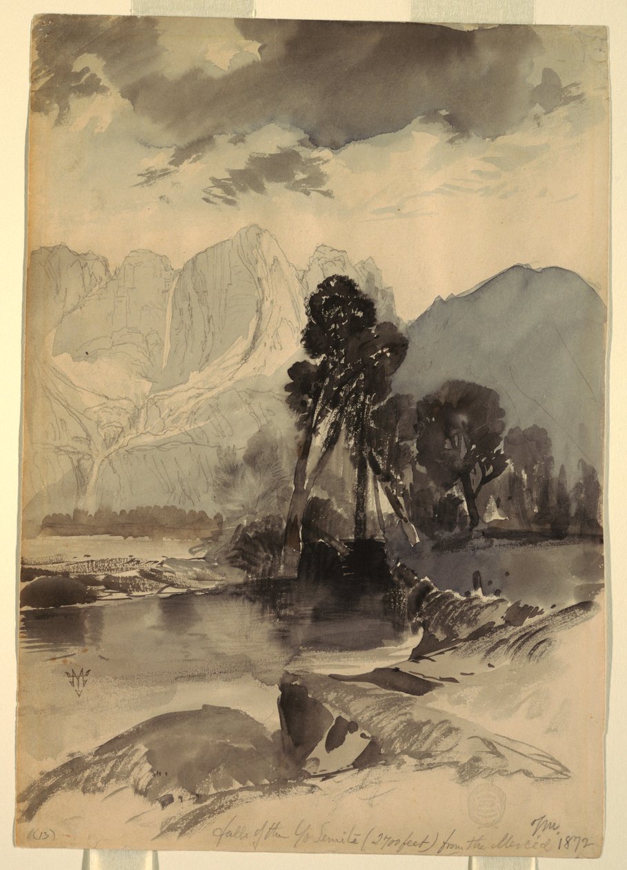 Rysunek, wodospad Yosemite, 1872 r. autorstwa Thomas Moran