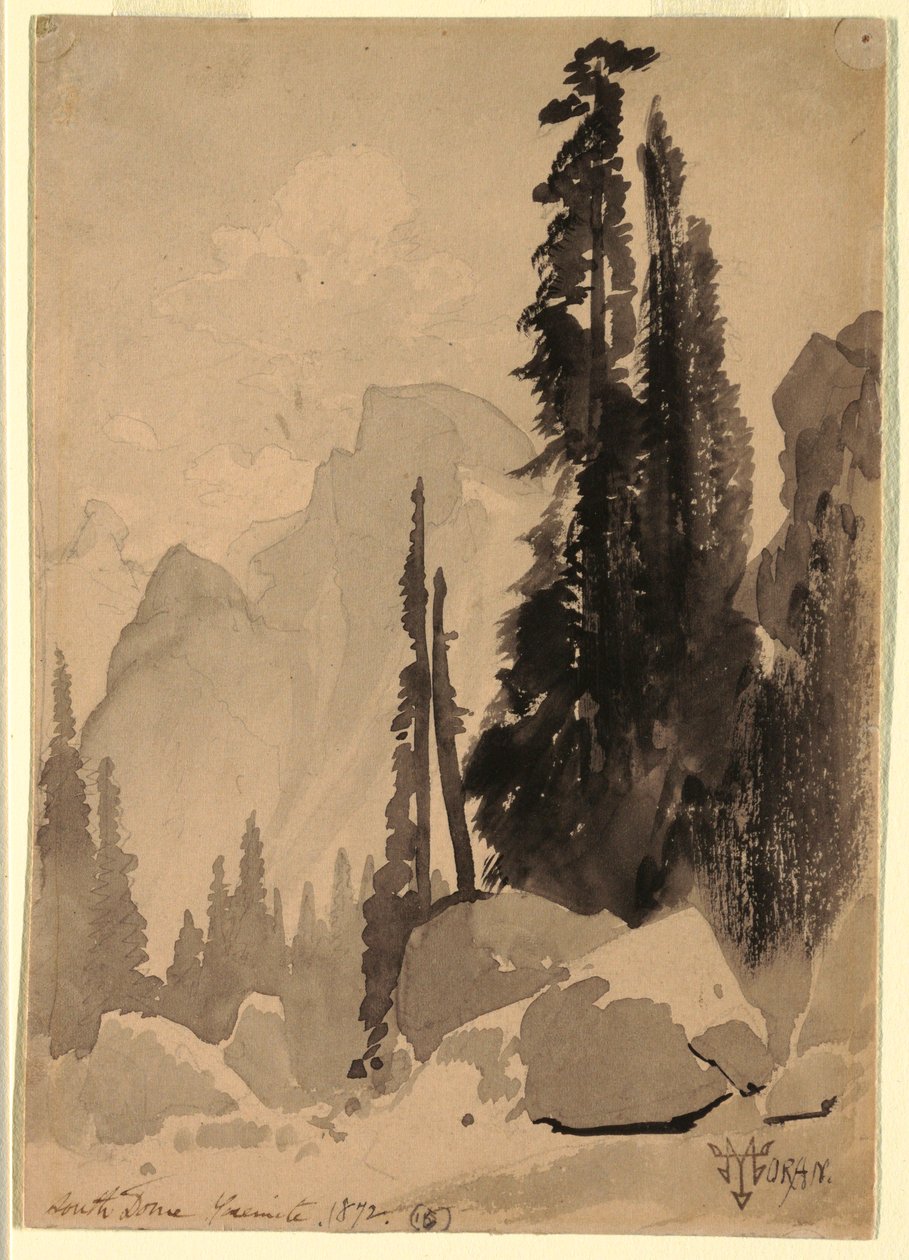 Rysunek, Pół kopuły, Yosemite, 1872 r. autorstwa Thomas Moran