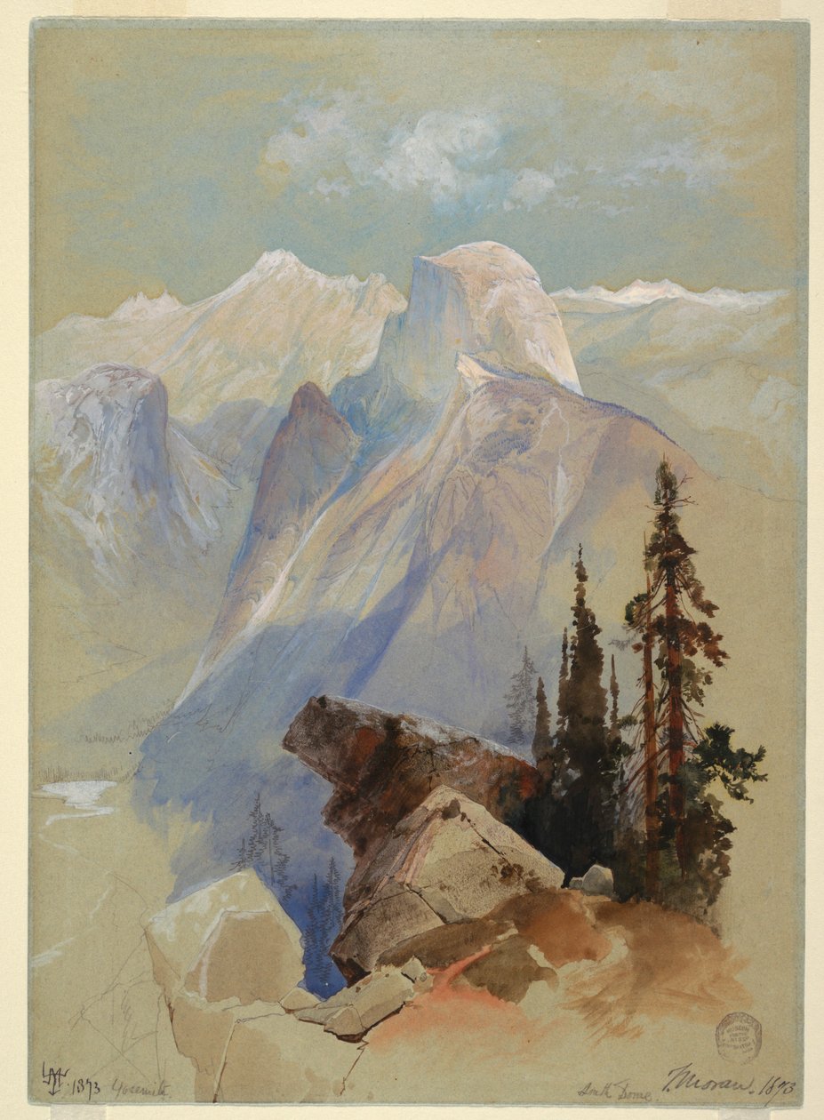 Rysunek, Pół kopuły, Yosemite, 1873 r. autorstwa Thomas Moran