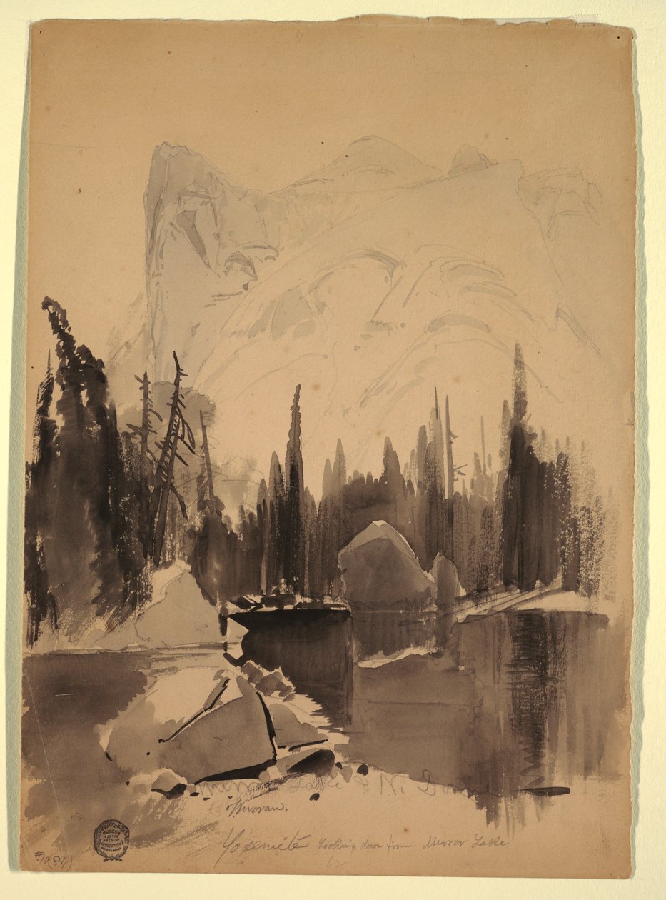 Rysunek, Mirror Lake, Yosemite, 1872 r. autorstwa Thomas Moran