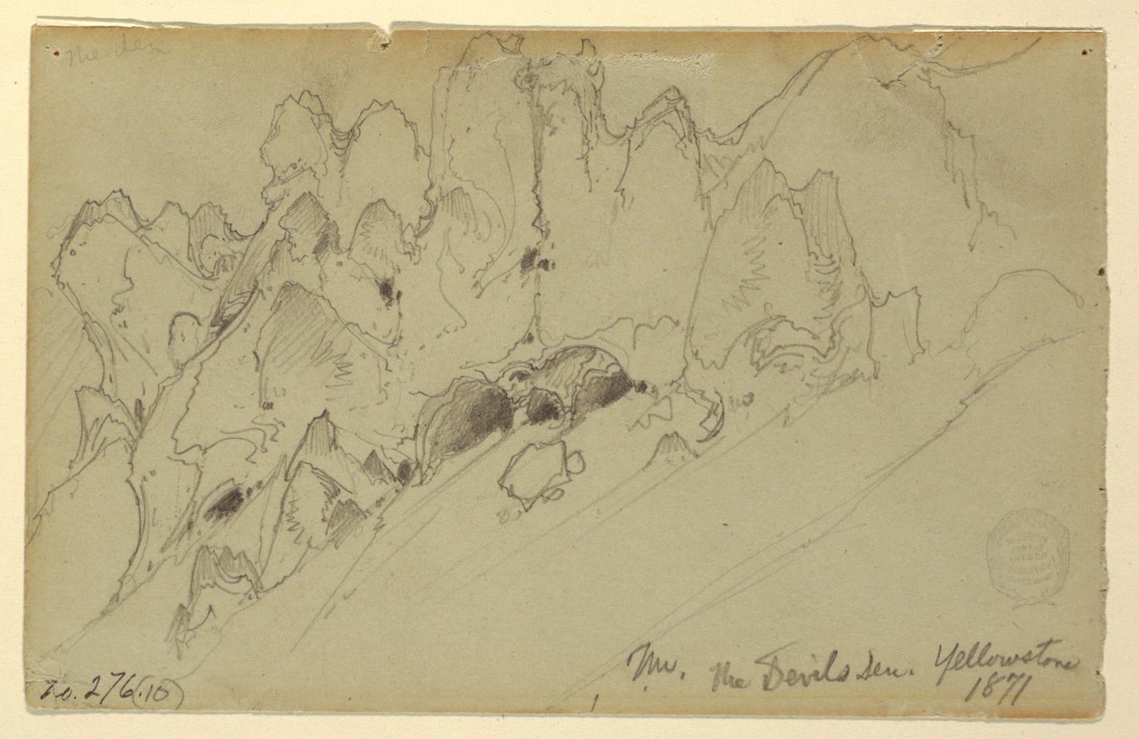 Rysunek, Diabelska jama, Yellowstone, 1871 r. autorstwa Thomas Moran