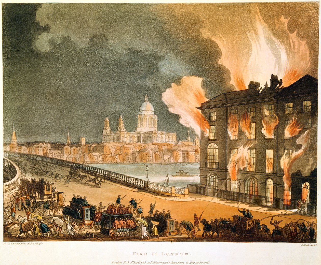 „Pożar w Londynie”, 1808 autorstwa Thomas Rowlandson, Augustus Charles Pugin