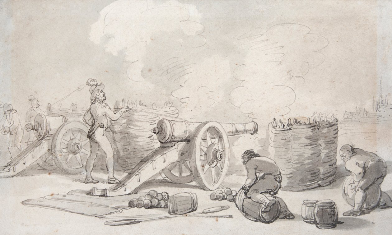 Francuska dywizja artylerii w akcji (akwarela) autorstwa Thomas Rowlandson
