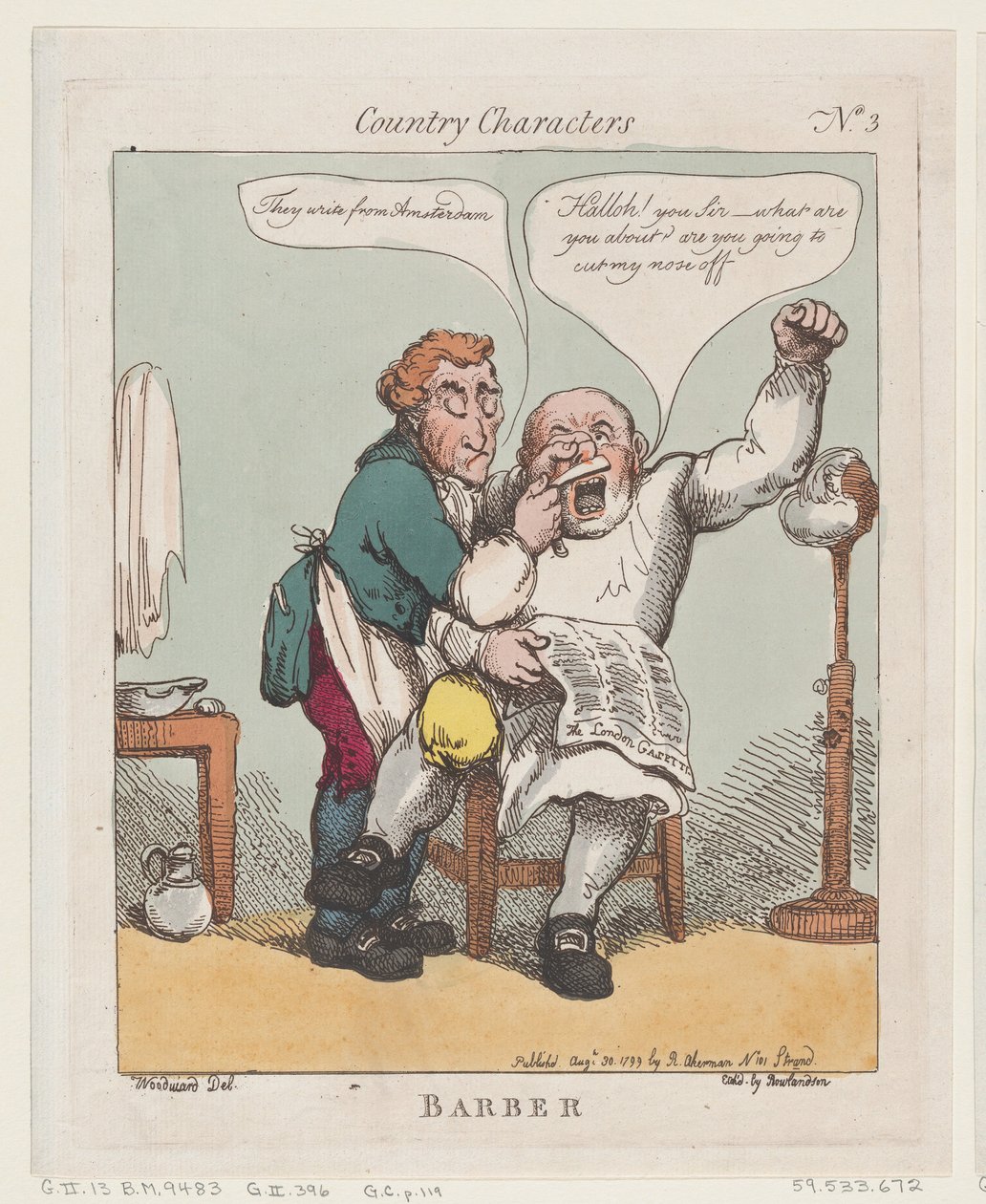 Fryzjer, 30 sierpnia 1799., 30 sierpnia 1799. autorstwa Thomas Rowlandson