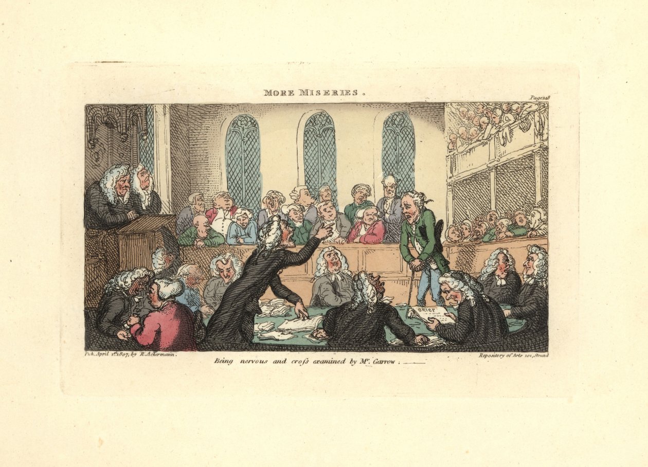 Bycie zdenerwowanym i przesłuchiwanym przez pana Garrowa. autorstwa Thomas Rowlandson