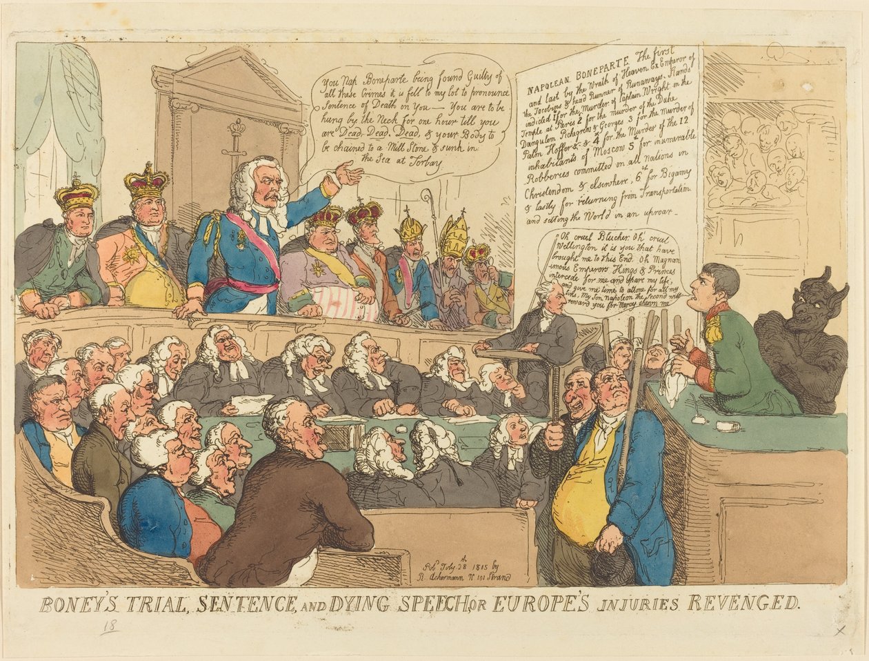 Proces Boney, wyrok i przemowa śmierci autorstwa Thomas Rowlandson