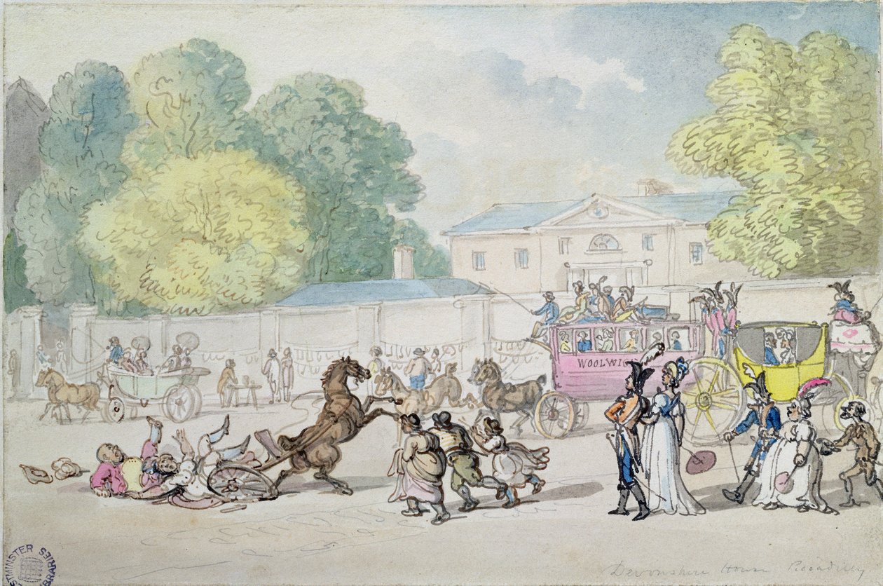 Devonshire House, Piccadilly autorstwa Thomas Rowlandson