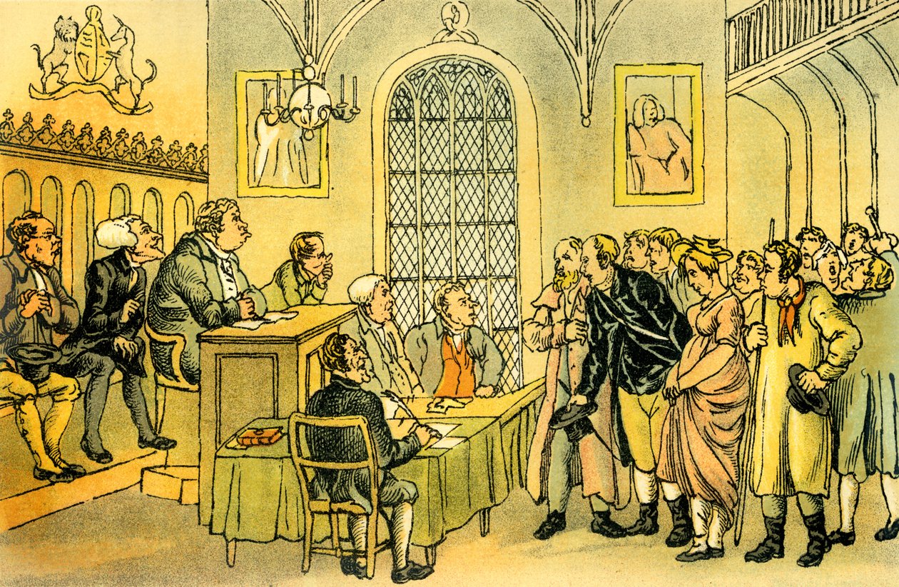 „Dr Syntax w sądzie” autorstwa Thomas Rowlandson