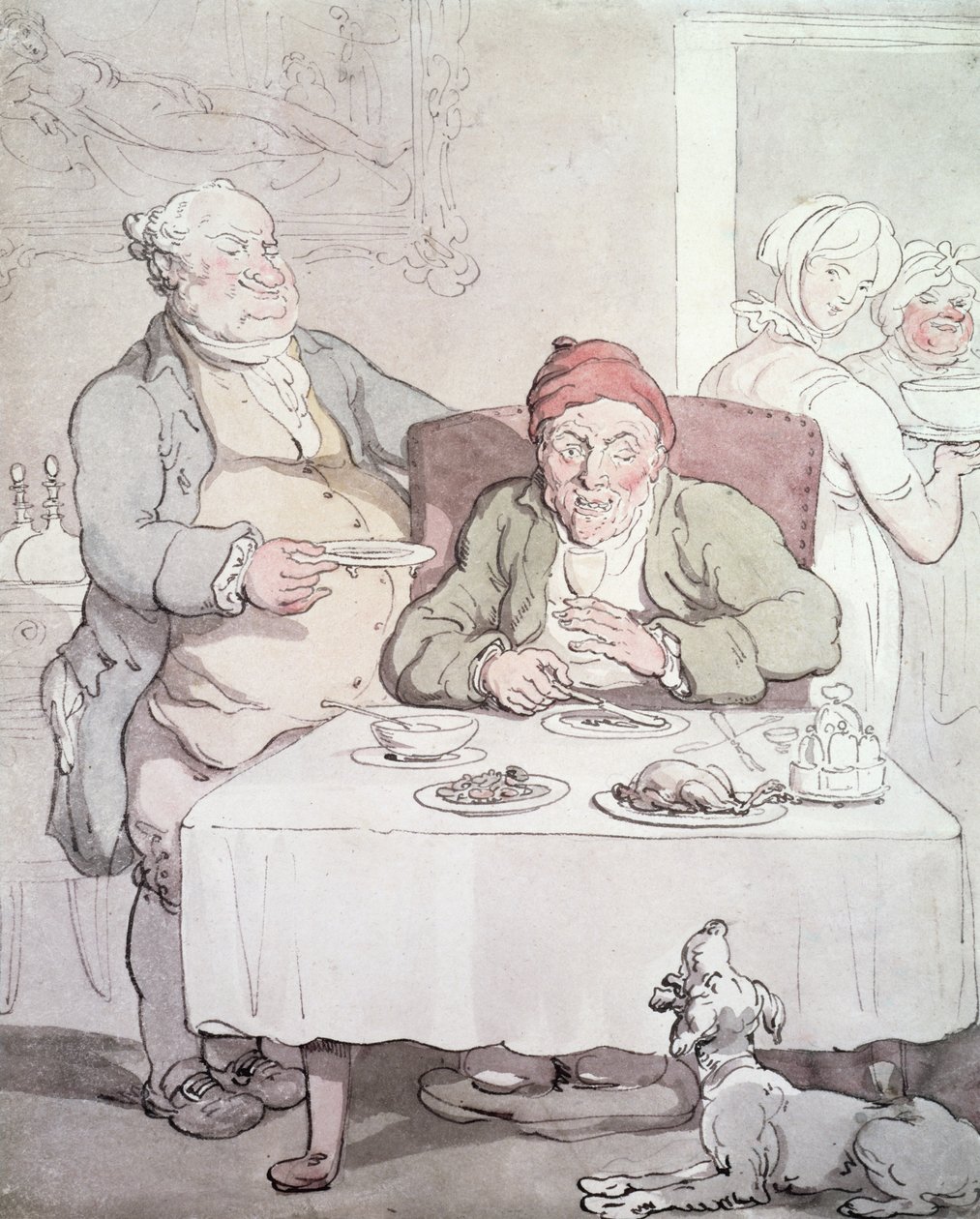 Obżarstwo (pióro i toaleta na papierze) autorstwa Thomas Rowlandson