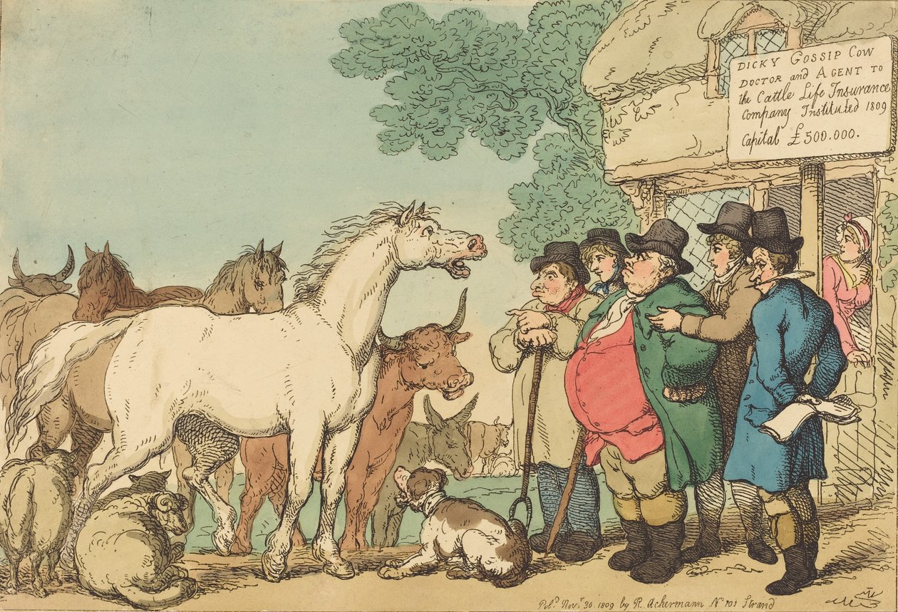 Bydło ubezpieczeniowe, opublikowane w 1809 r. autorstwa Thomas Rowlandson