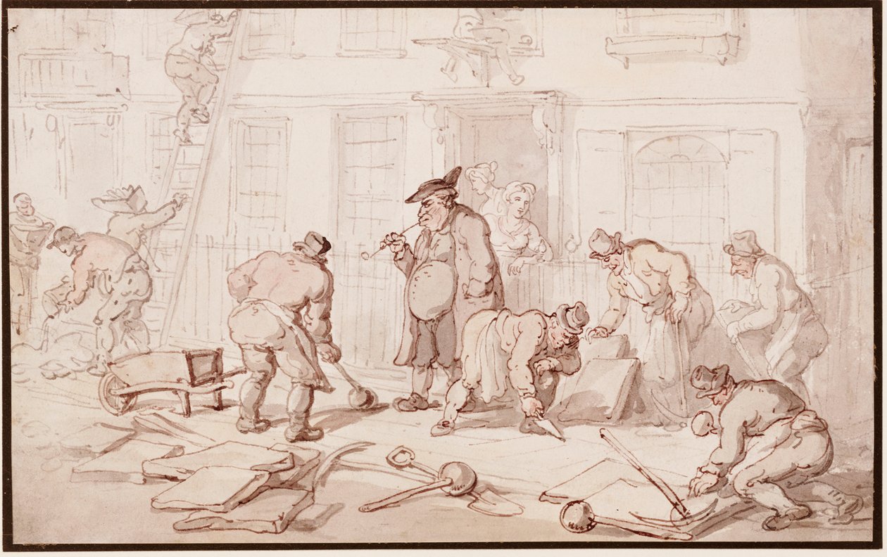 Robotnicy układający chodnik autorstwa Thomas Rowlandson