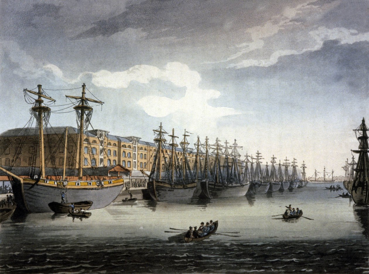 Londyn, Tamiza i doki autorstwa Thomas Rowlandson