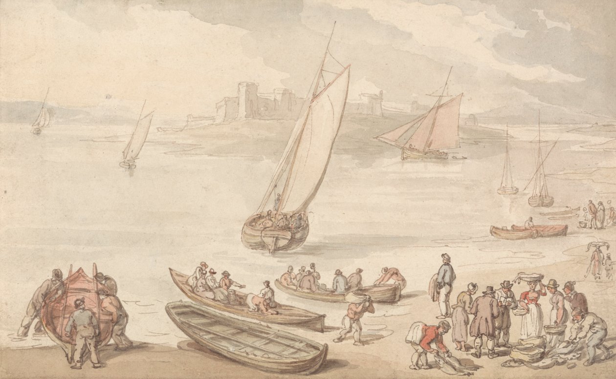 Sprzedaż ryb na plaży autorstwa Thomas Rowlandson
