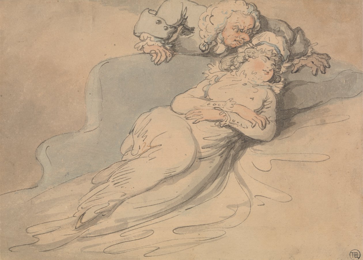 Śpiąca kobieta obserwowana przez mężczyznę autorstwa Thomas Rowlandson