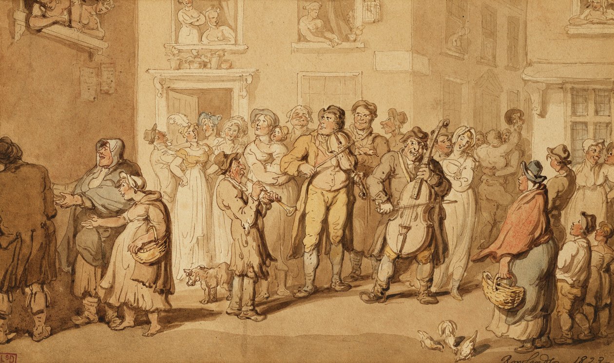 Muzycy uliczni, 1823 autorstwa Thomas Rowlandson