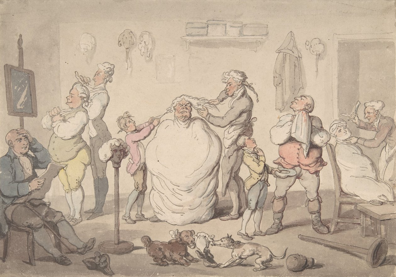 Zakład fryzjerski, 1785-1805. autorstwa Thomas Rowlandson