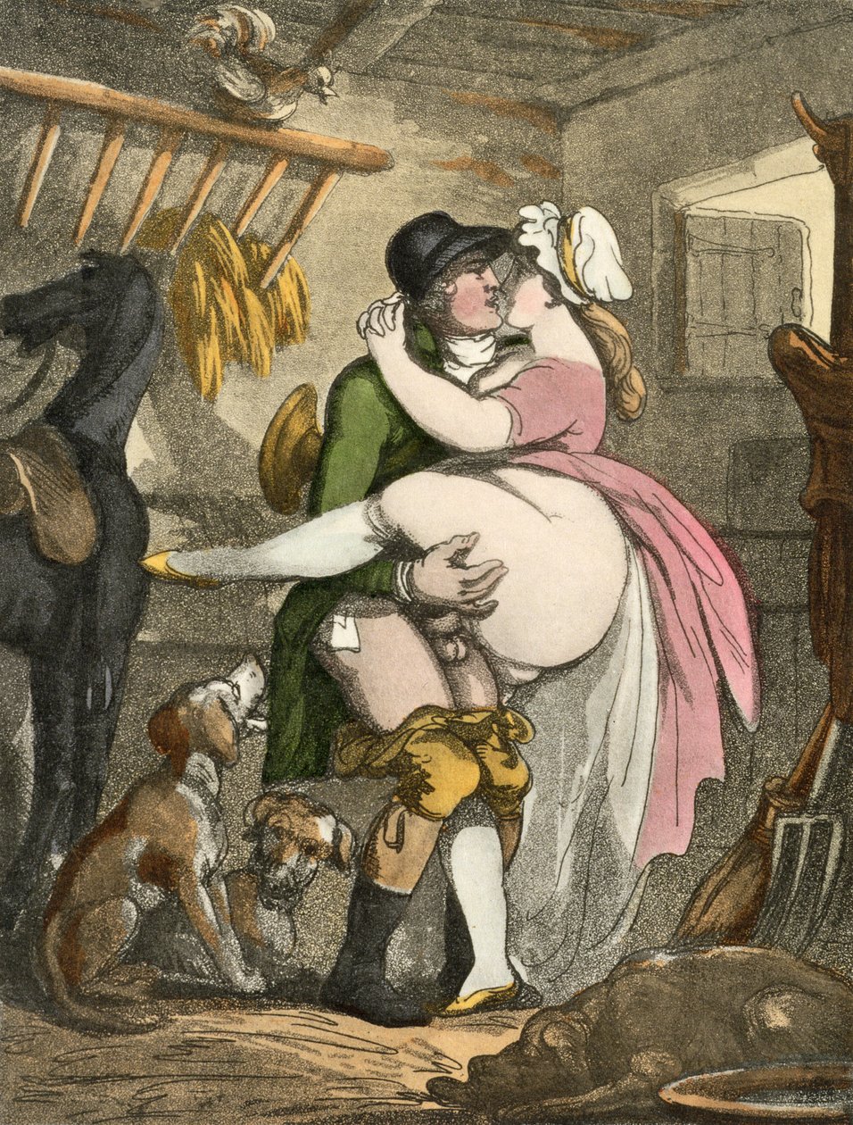 Rolnik i dojarka, 1808-17 (akwatinta) autorstwa Thomas Rowlandson