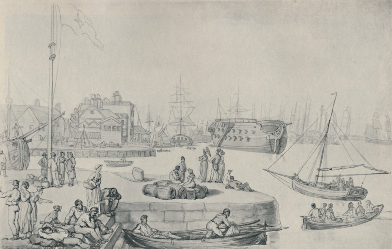 The Quay, Blackwall Docks, 1810, 1920 autorstwa Thomas Rowlandson