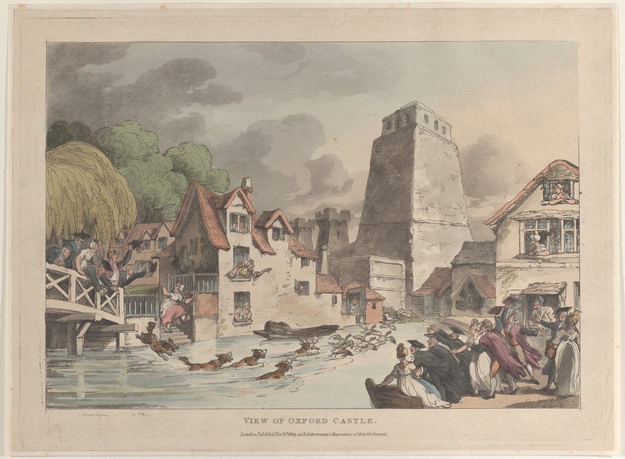Widok Zamku Oksfordzkiego, 1809 r., 1809 r. autorstwa Thomas Rowlandson