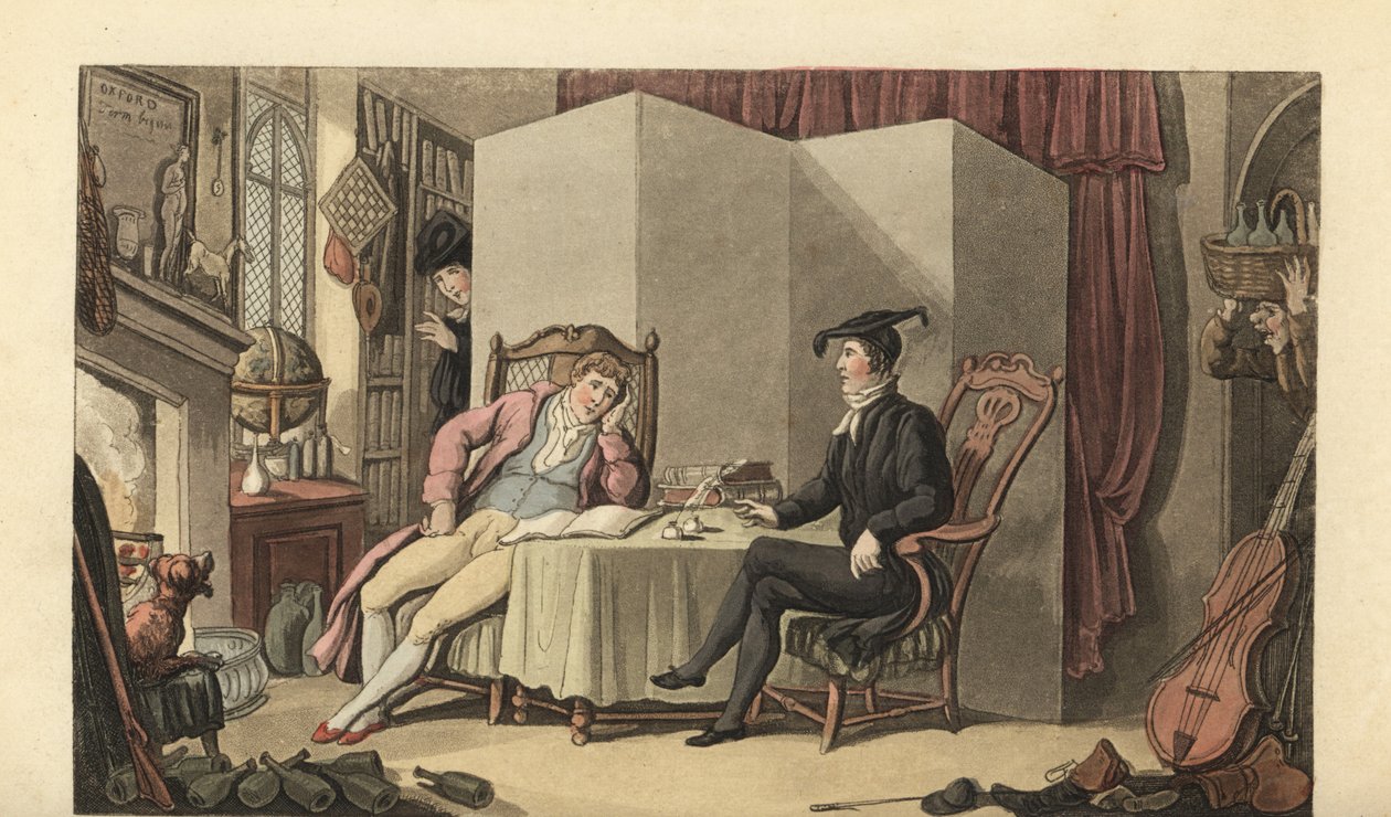 Młody dżentelmen w swoich pokojach na uniwersytecie autorstwa Thomas Rowlandson
