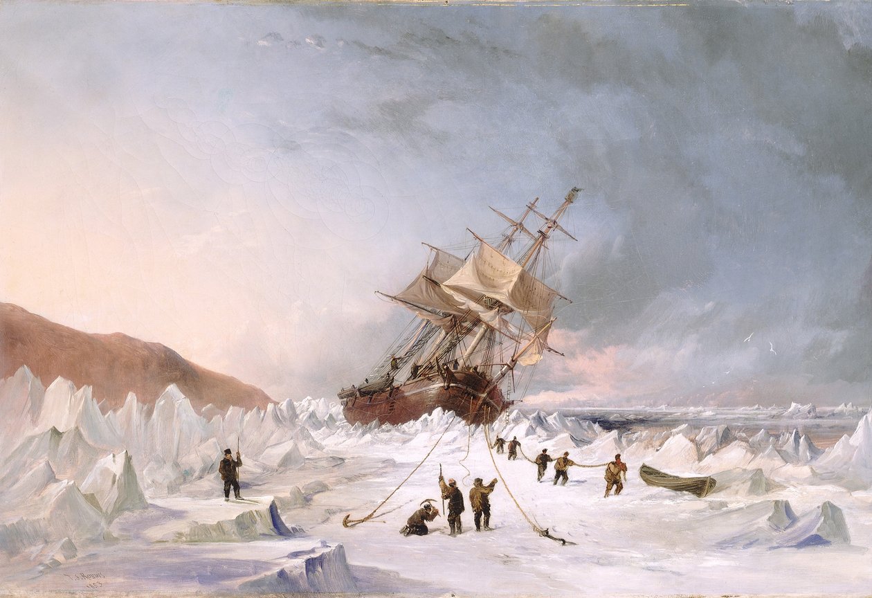 HMS "Assistance" w lodzie autorstwa Thomas Sewell Robins