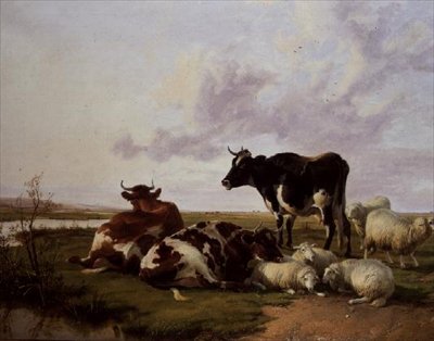 Wypas bydła i owiec autorstwa Thomas Sidney Cooper