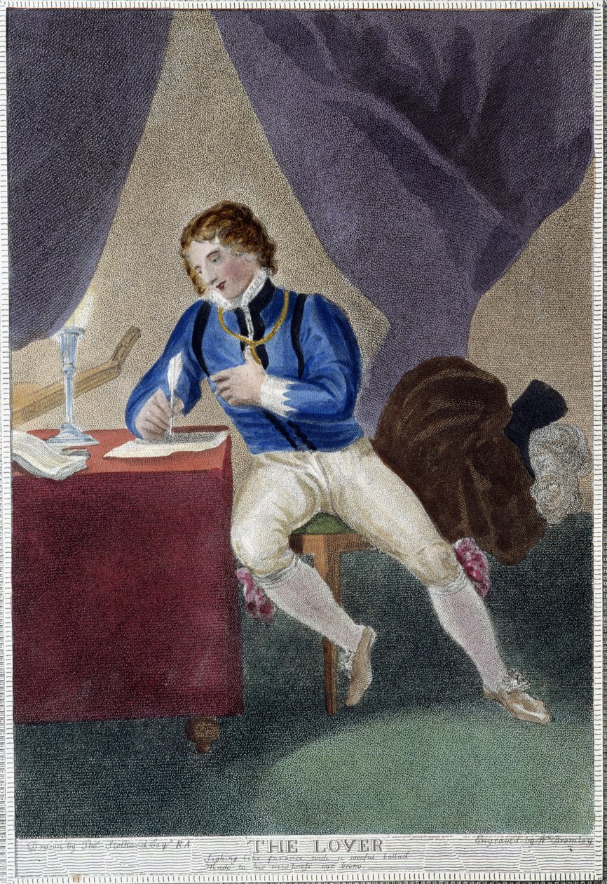 Mężczyzna pisze list miłosny autorstwa Thomas Stothard