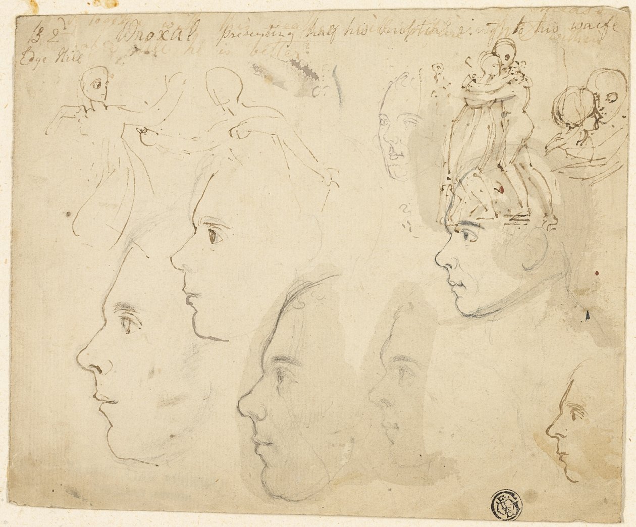 Szkice męskich profili, objęcie par autorstwa Thomas Stothard