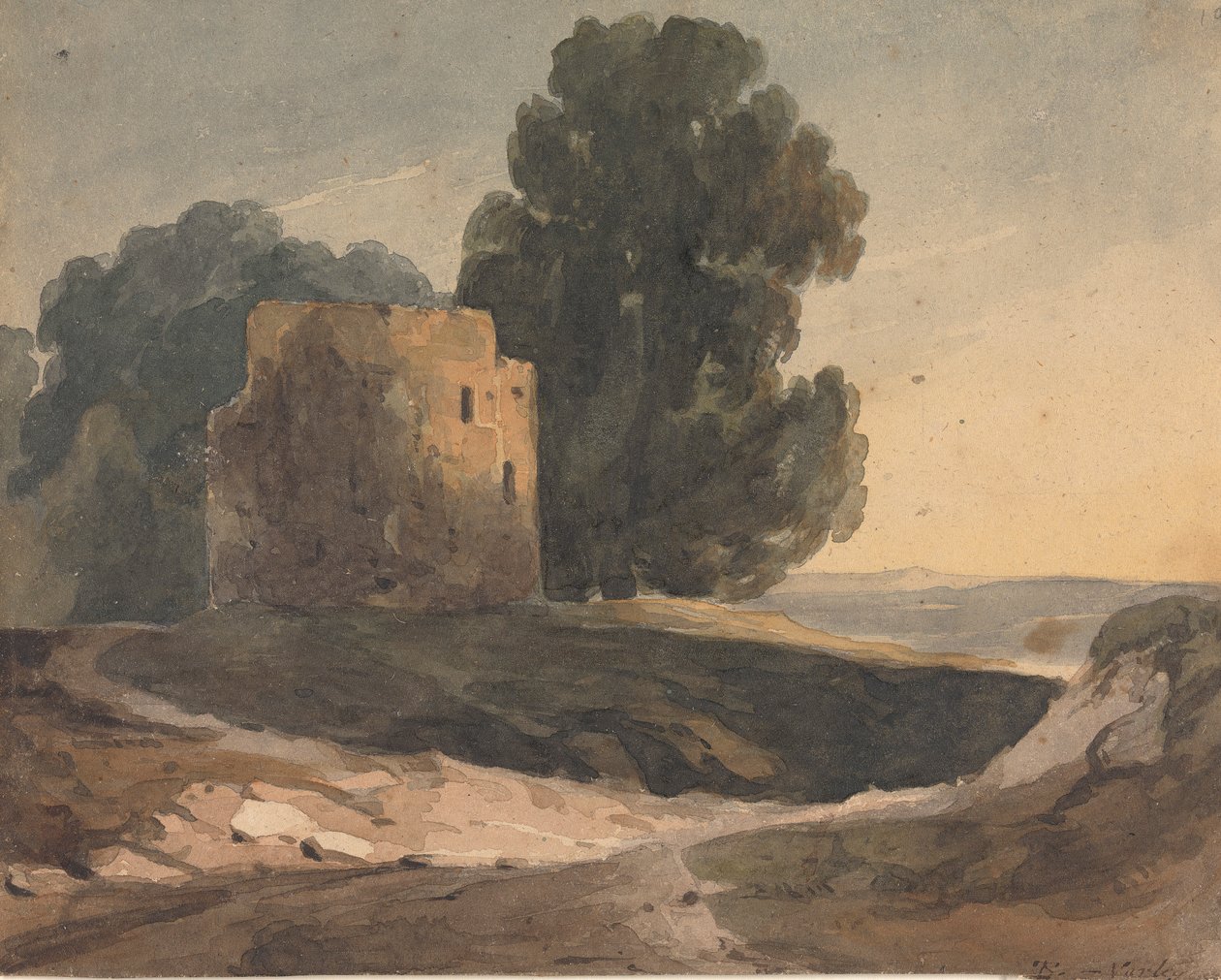 Krajobraz z Rujnującym zamkiem, drzewami autorstwa Thomas Sully