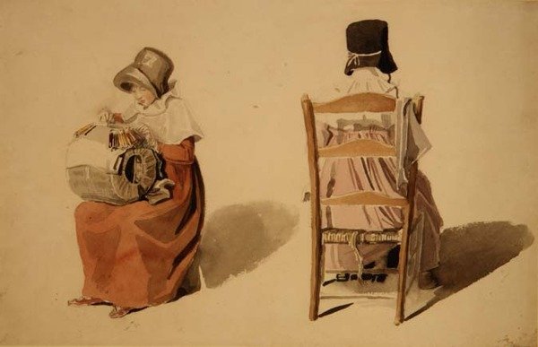 Koronkowanie (akwarela) autorstwa Thomas Uwins