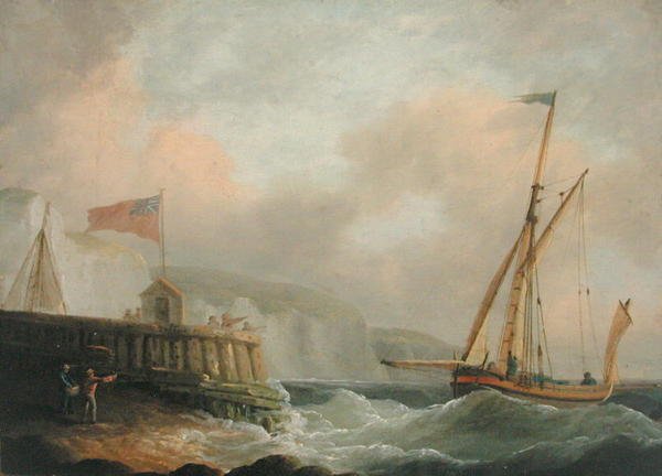 Cutter wchodzący do portu (olej na pokładzie) autorstwa Thomas Whitcombe