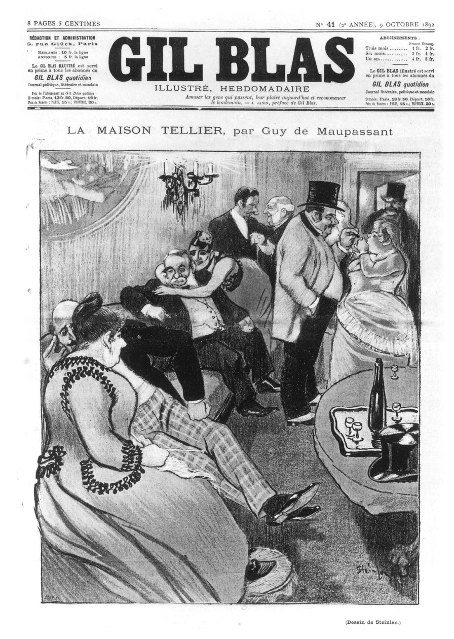 Ilustracja do „La Maison Tellier” Guy de Maupassant (1850-93), przednia okładka „Gil Blas”, 9 października 1892 (szczegóły patrz 170903) autorstwa Théophile Alexandre Steinlen