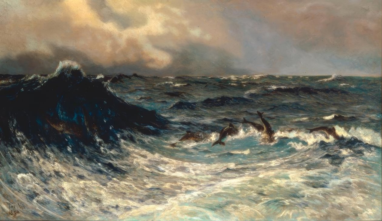 Poruszające się morze z delfinami autorstwa Thorvald Niss