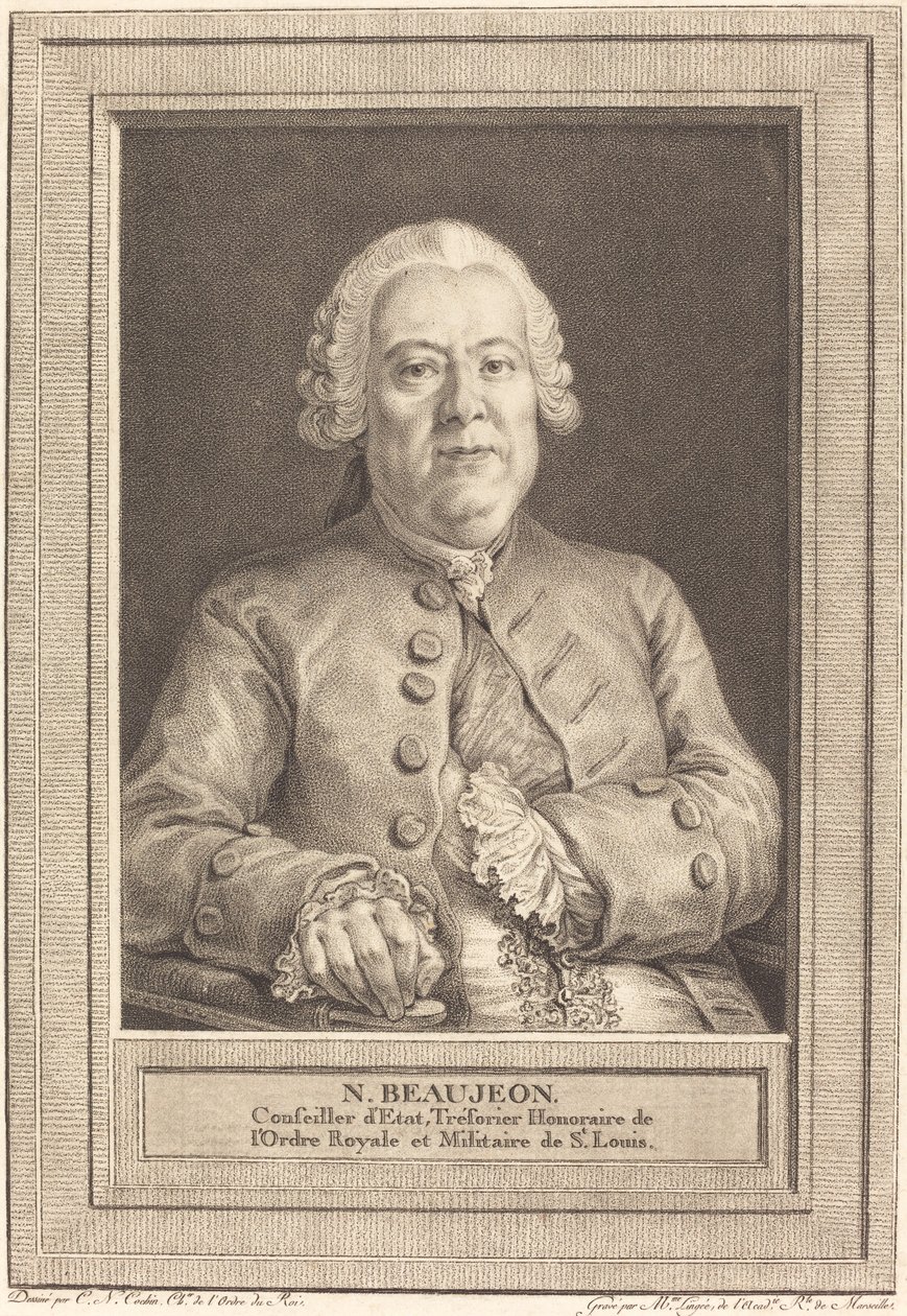 N.Beaujeon autorstwa Thérèse Éléonore Lingée after Charles Nicolas Cochin II