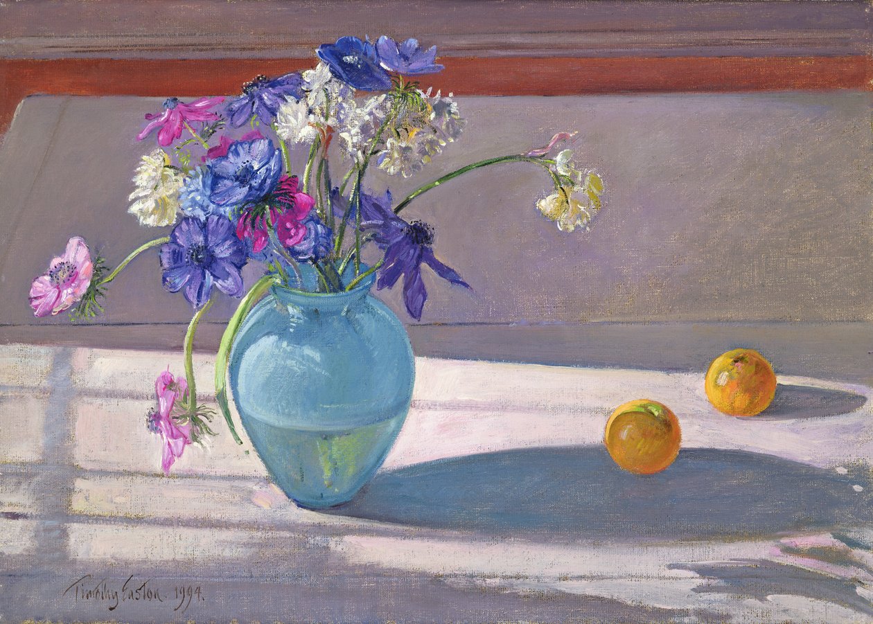 Anemony i niebieski szklany wazon, 1994 autorstwa Timothy Easton