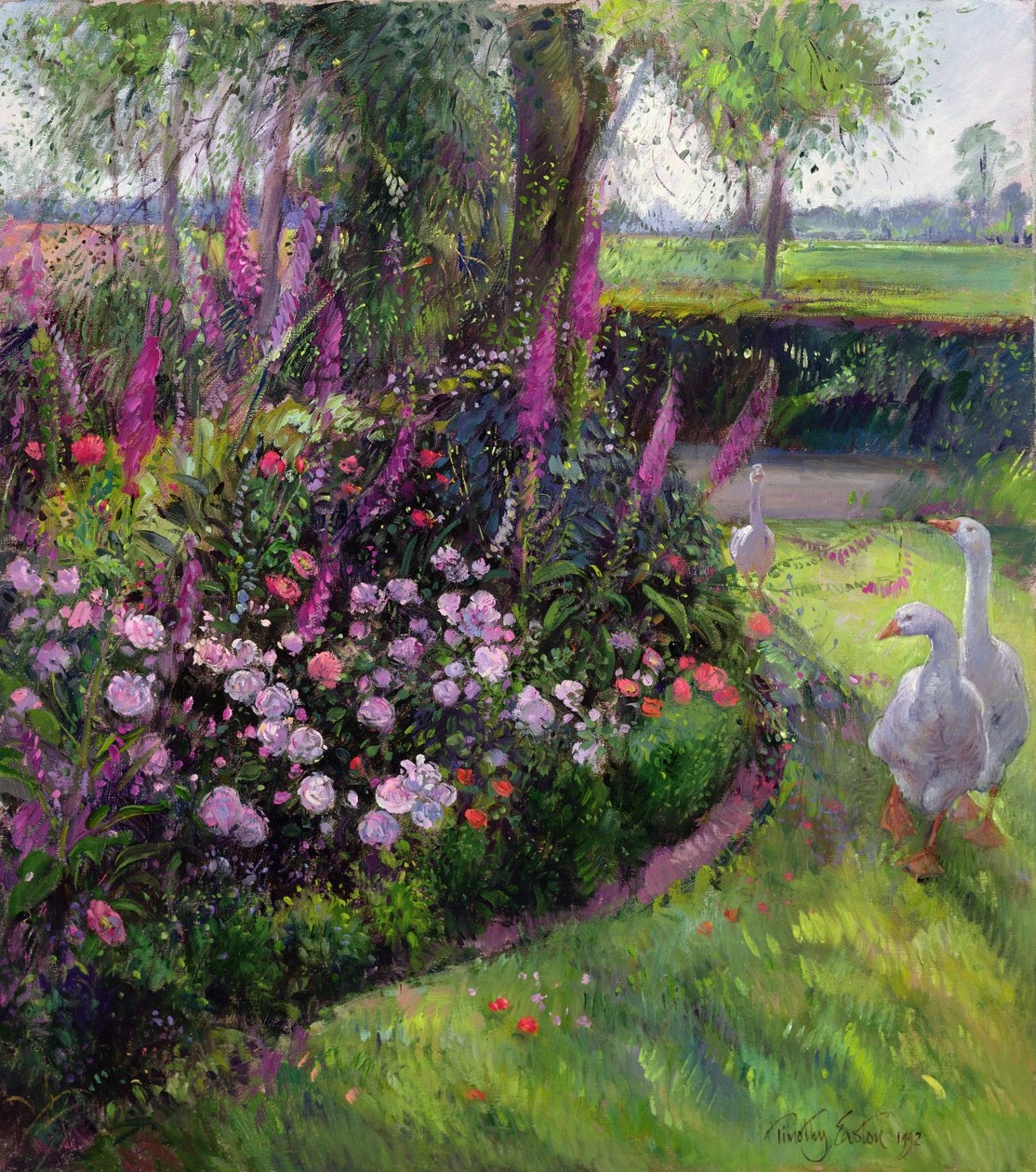 Łóżko z różami i gęsiami, 1992 autorstwa Timothy Easton