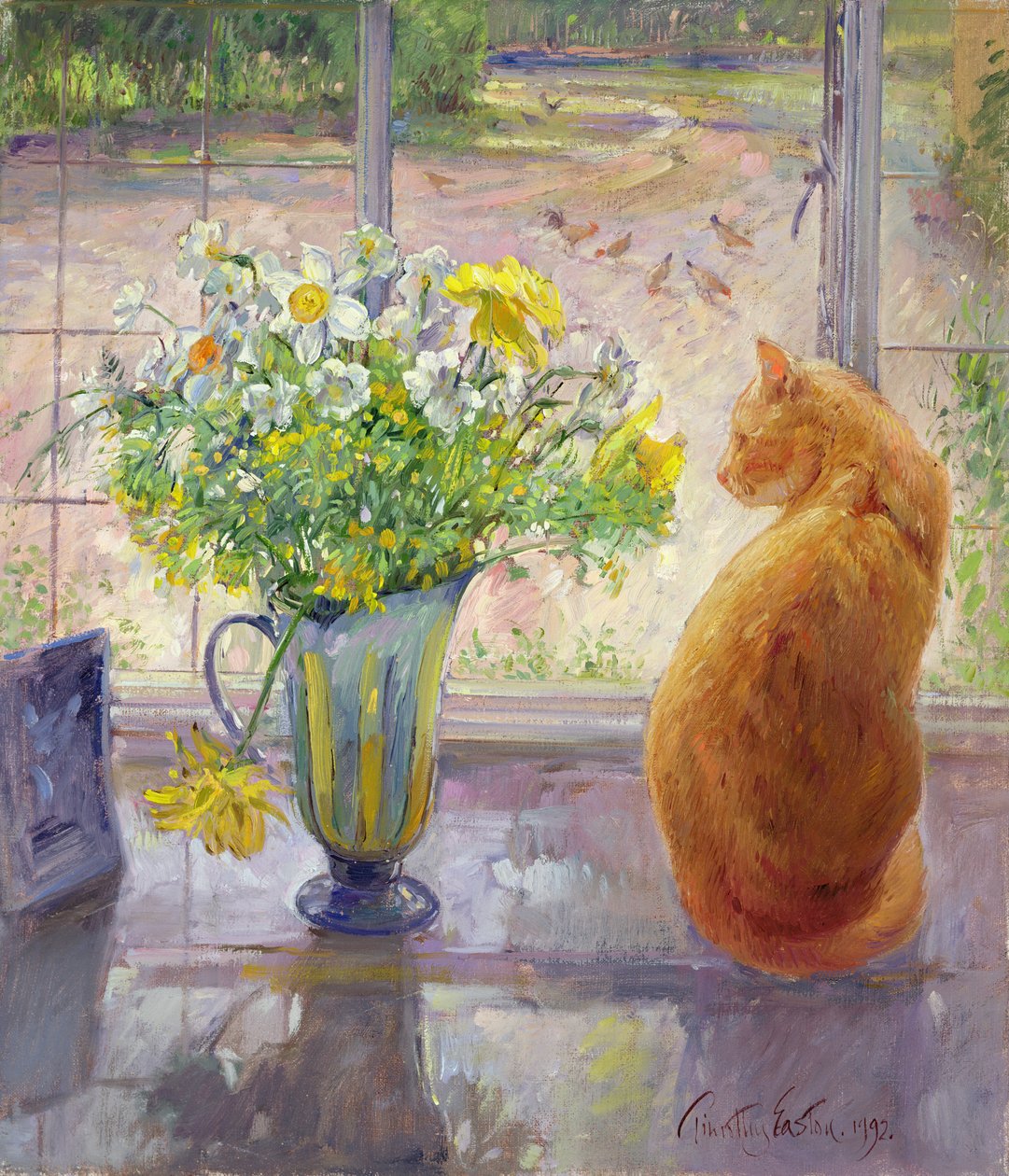 Dzbanek w paski z wiosennymi kwiatami, 1992 autorstwa Timothy Easton