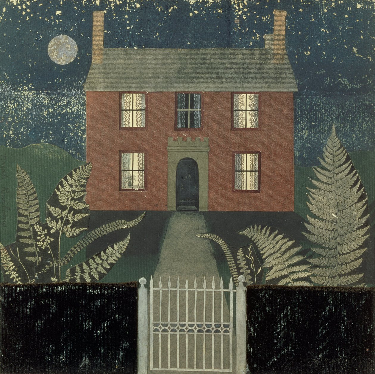 Dom nocą (kolaż) autorstwa Tirzah Ravilious