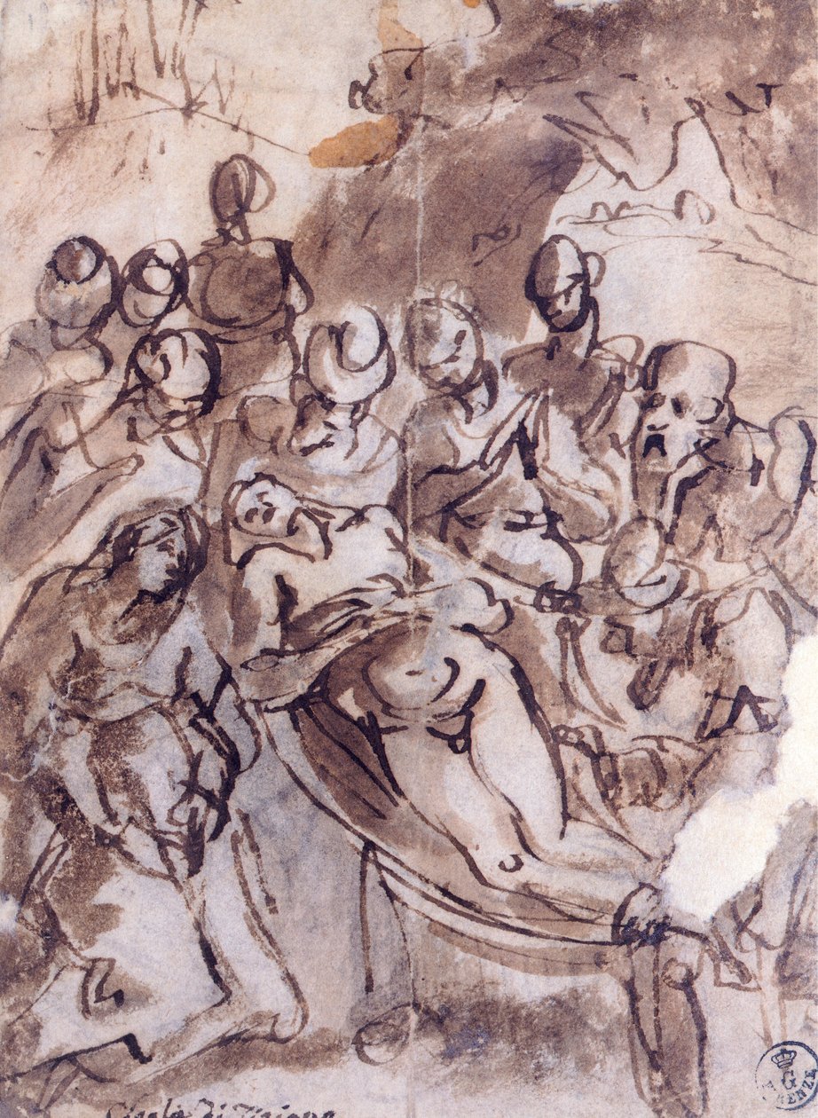 Osadzanie przez Tycjana (około 1490-1576), rysunek autorstwa Titian (c.1488 1576)