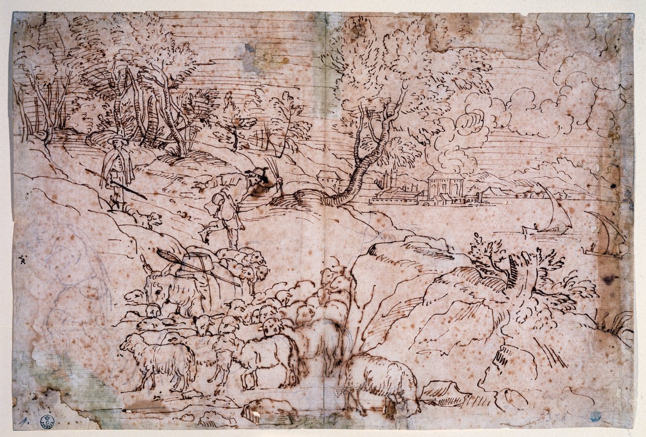 Studium krajobrazu z owcami autorstwa Titian (c.1488 1576)