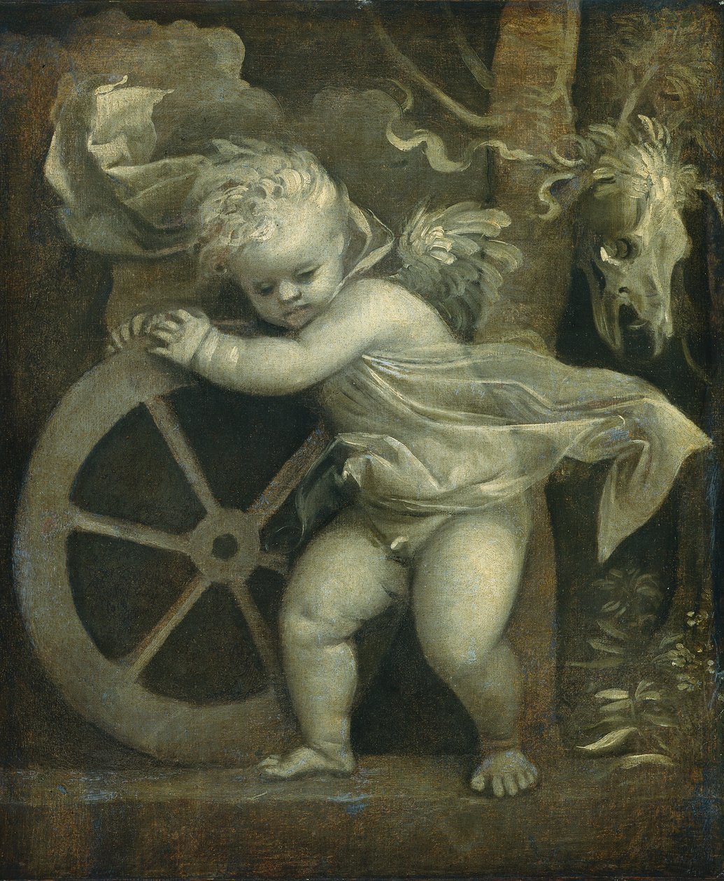 Amorek z kołem czasu, c. 15151520. autorstwa Titian