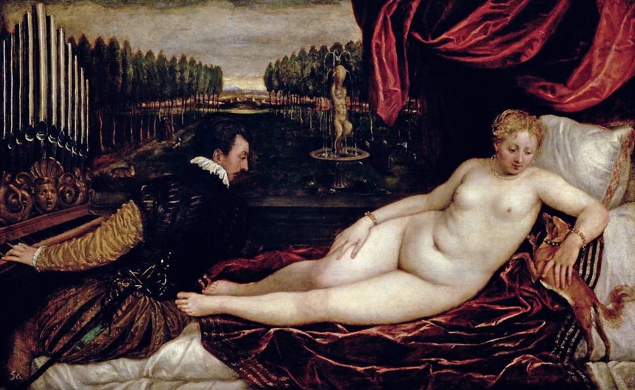 Wenus i organista, ok. 1540-50 autorstwa Tiziano Vecelli