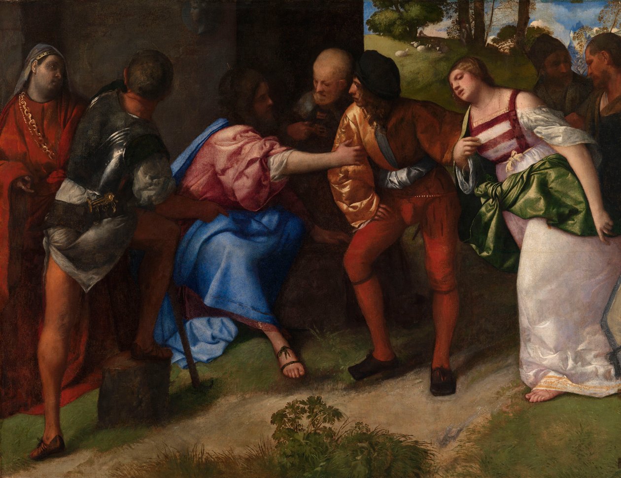Chrystus i kobieta przyłapana na cudzołóstwie. autorstwa Tiziano Vecelli