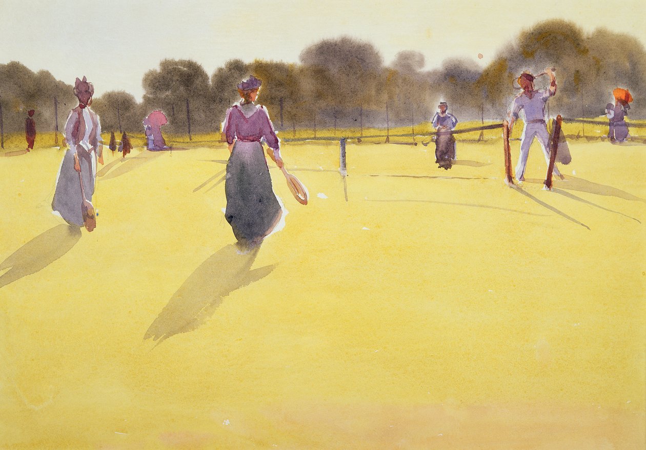 Edwardians at Tennis (akwarela na papierze) autorstwa Tom Simpson