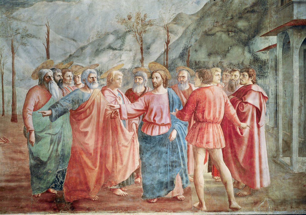 Fragment Chrystusa i jego uczniów, z The Tribute Money, c.1427 (detal z 31642) autorstwa Tommaso Masaccio