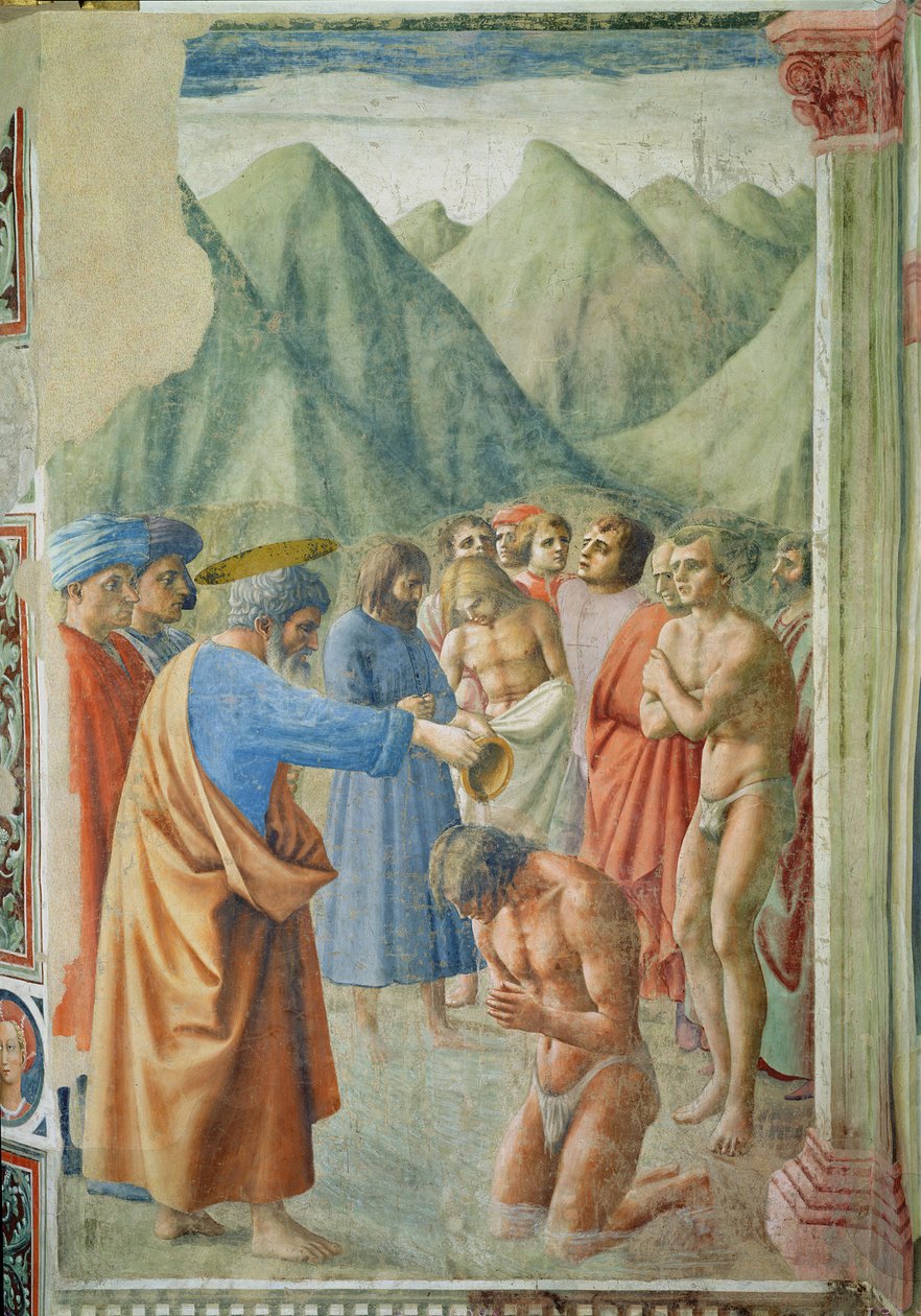 Św. Piotr chrzczący neofitów, ok. 1427 autorstwa Tommaso Masaccio