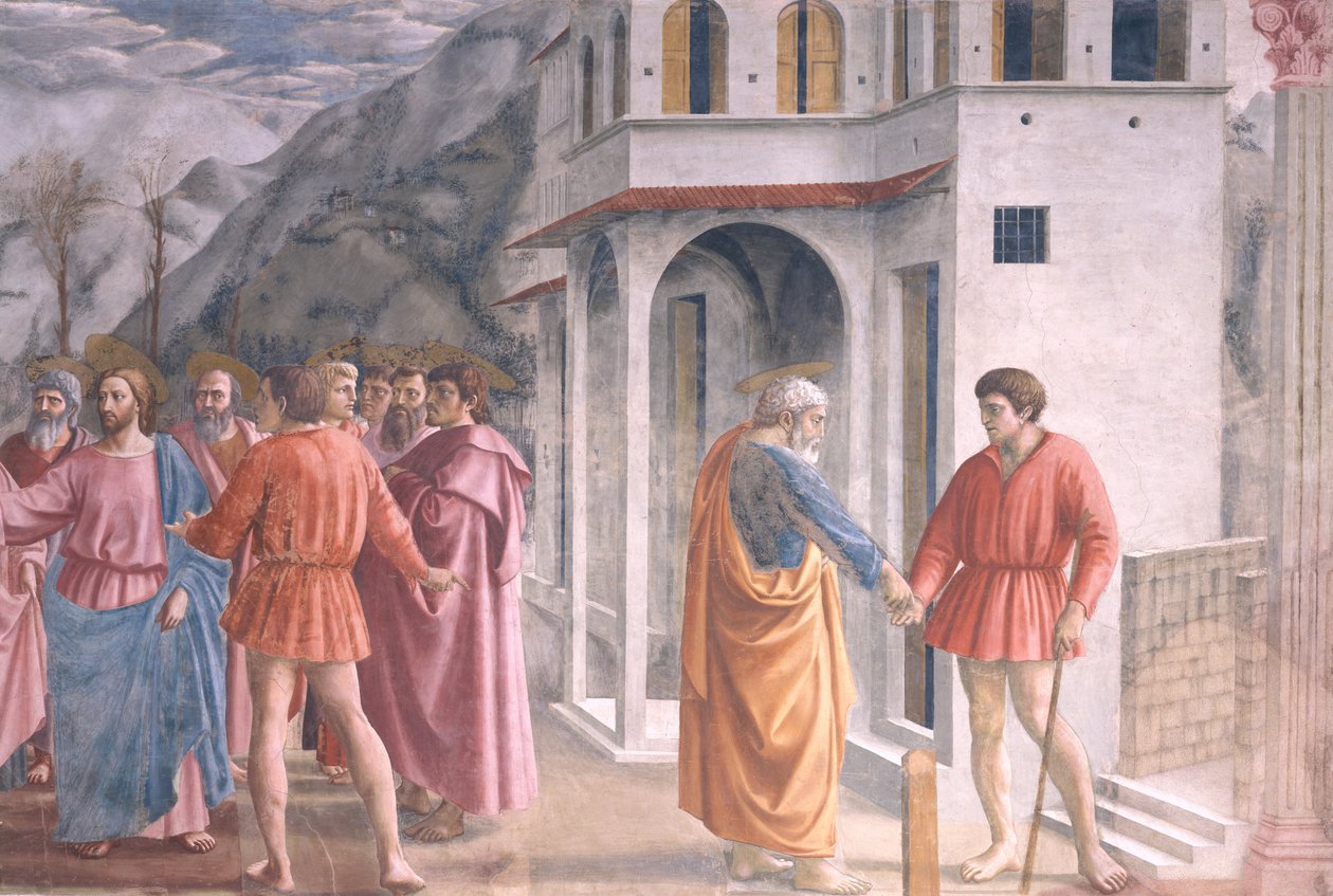 Pieniądze w hołdzie, z kaplicy Brancaccich, ok. 1426 (detal z 31642) autorstwa Tommaso Masaccio