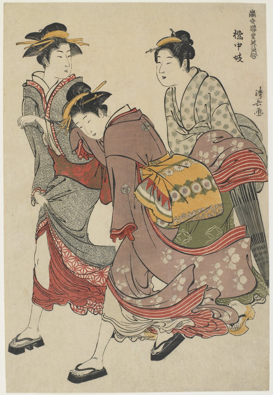 Artyści Tachibana-cho, 1782 (kolorowy drzeworyt) autorstwa Torii Kiyonaga