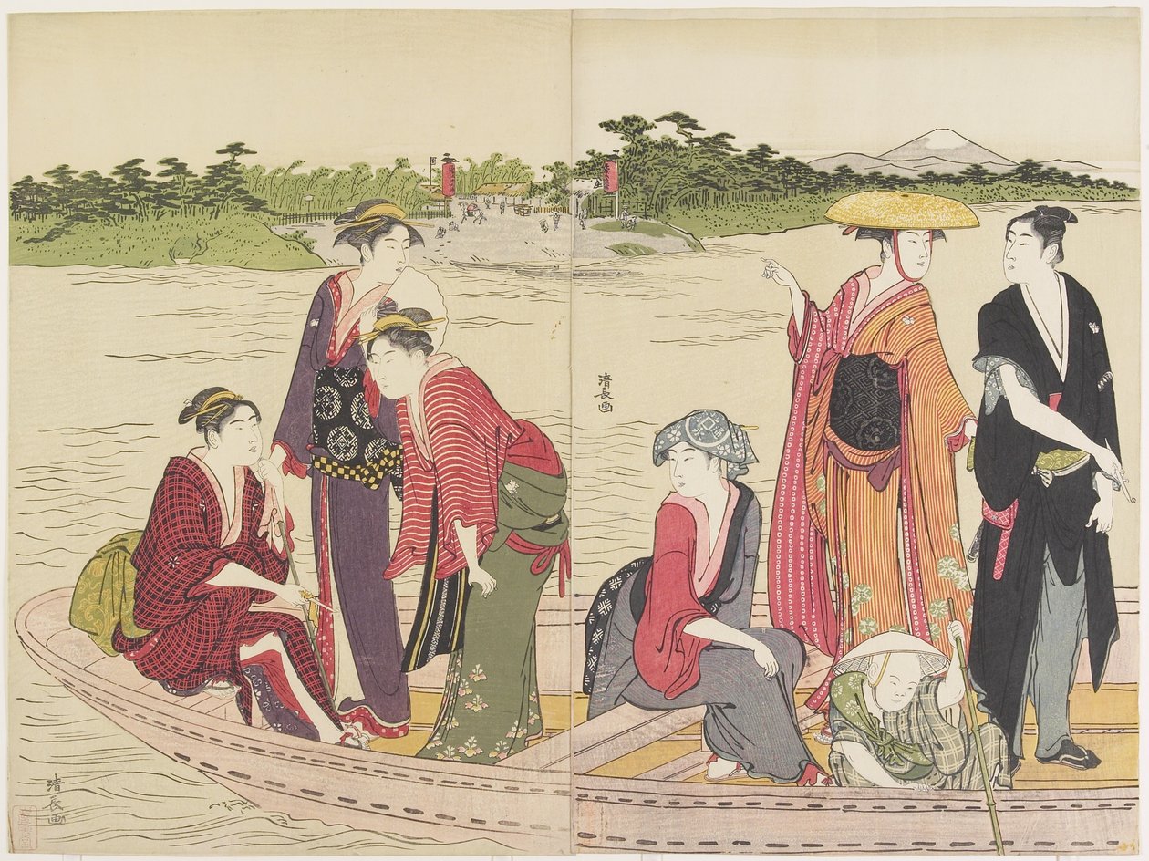 Prom na rzece Rokugo, 1784 autorstwa Torii Kiyonaga
