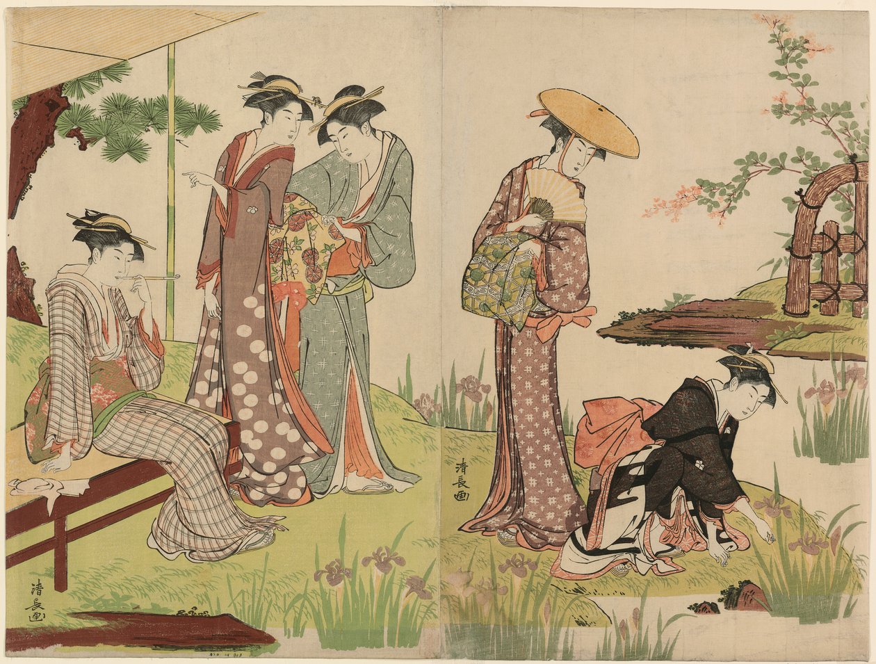 Nad stawem Iris autorstwa Torii Kiyonaga